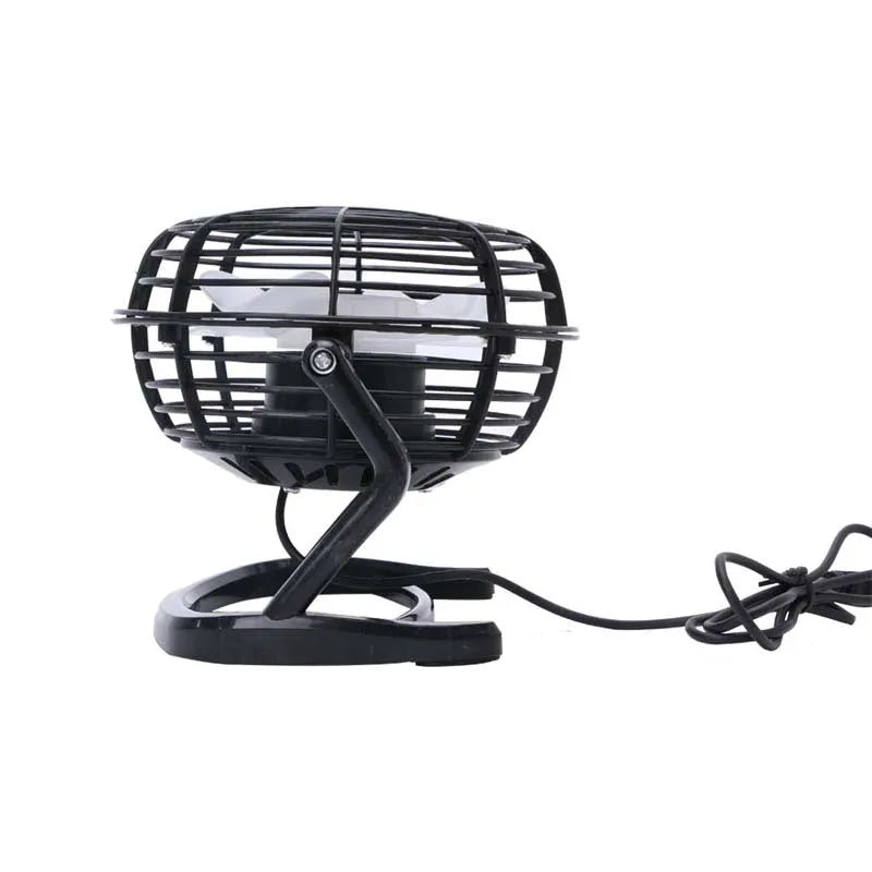 Mini portable USB desk fan in black, white, or blue with adjustable angle and 16cm size