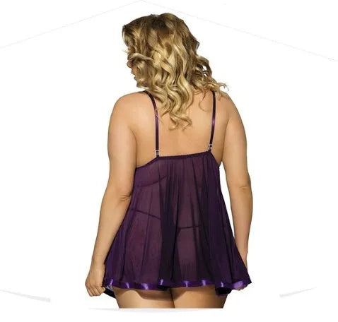 Women's sleeveless lace sleepdress in polyester mesh available in multiple colours and sizes up to 6XL