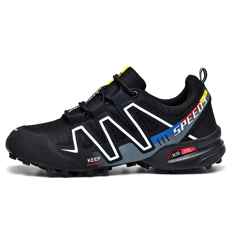 Men's plus size casual running shoes in black and white colour with a low-top design and rubber sole