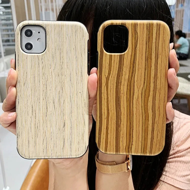 Slim 0.8mm wood phone case in rosewood colour for iPhone showing natural grain texture