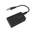 Black Bluetooth audio adapter with 3.5mm AUX connector and external power supply