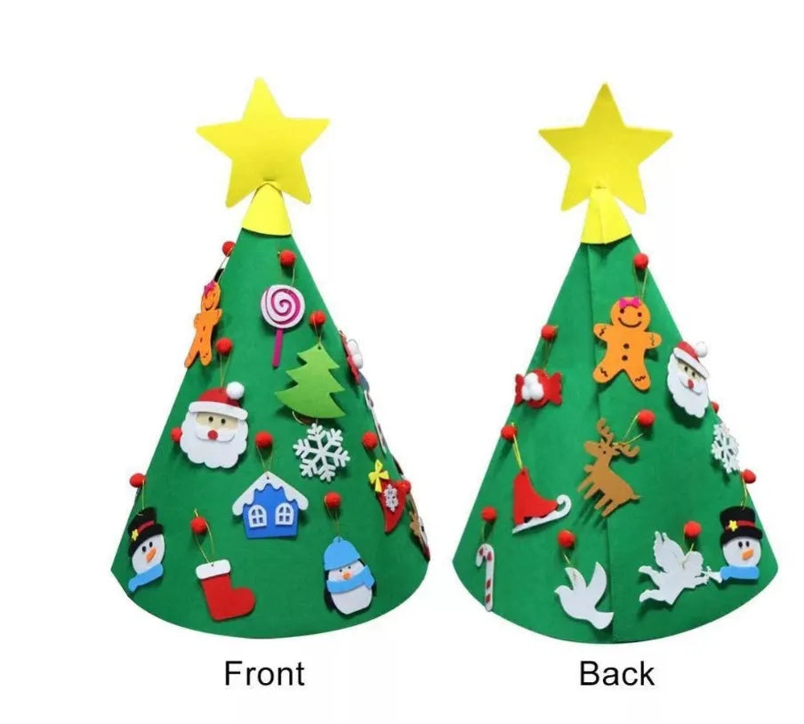Felt Christmas tree DIY kit for children with three-dimensional tree pendant and puzzle elements