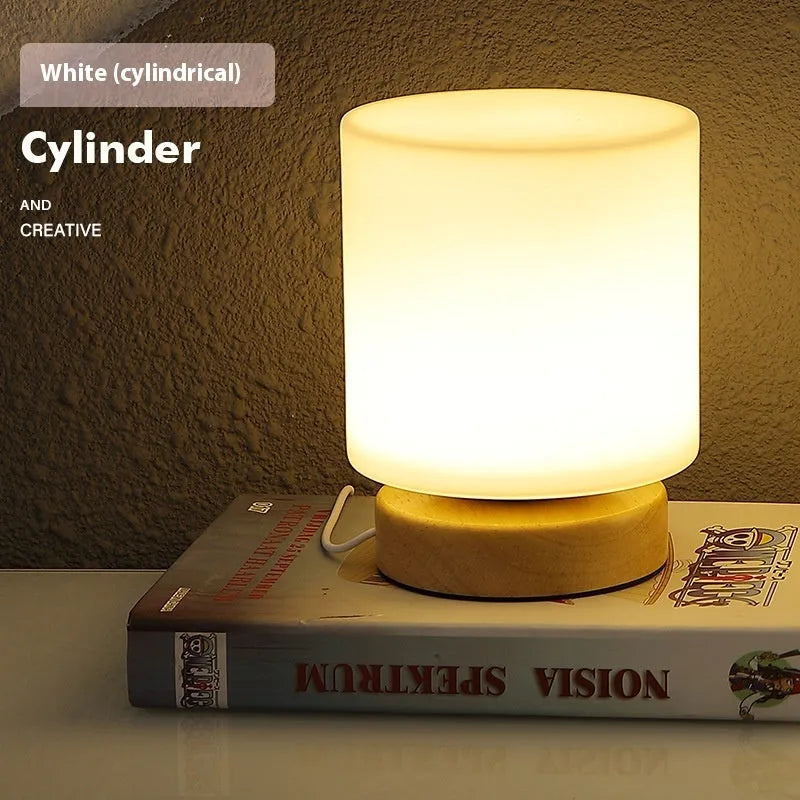 Nordic solid wood USB table lamp with touch dimming, 15cm by 18cm, in flower-shaped design for bedroom use