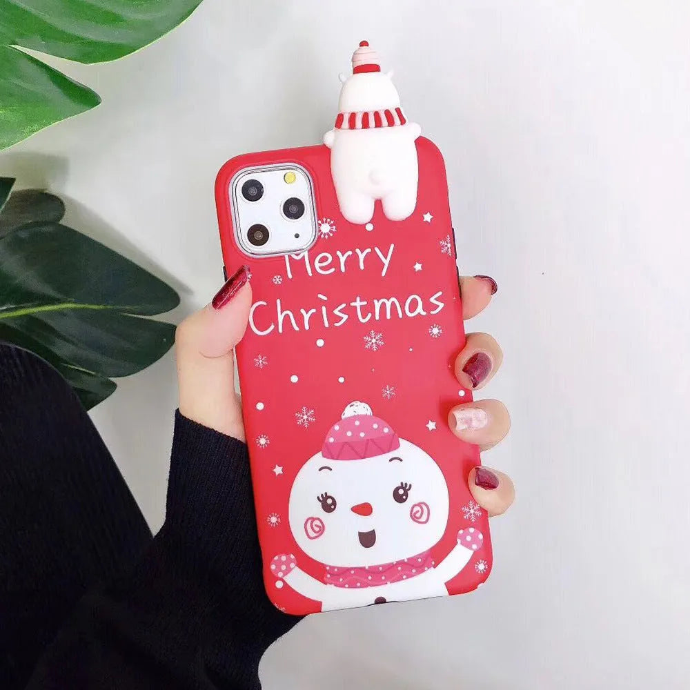 Christmas-themed silicone iPhone case with festive design on back cover, compatible with multiple iPhone models