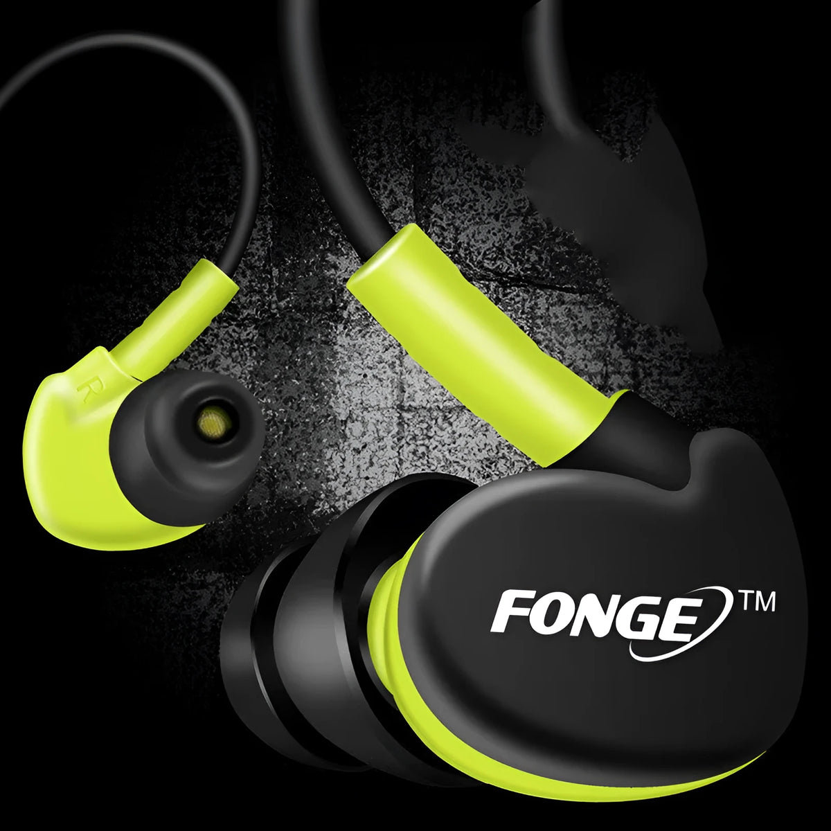 Wired ear-hook headphones with microphone in red, green, blue, and black colour options
