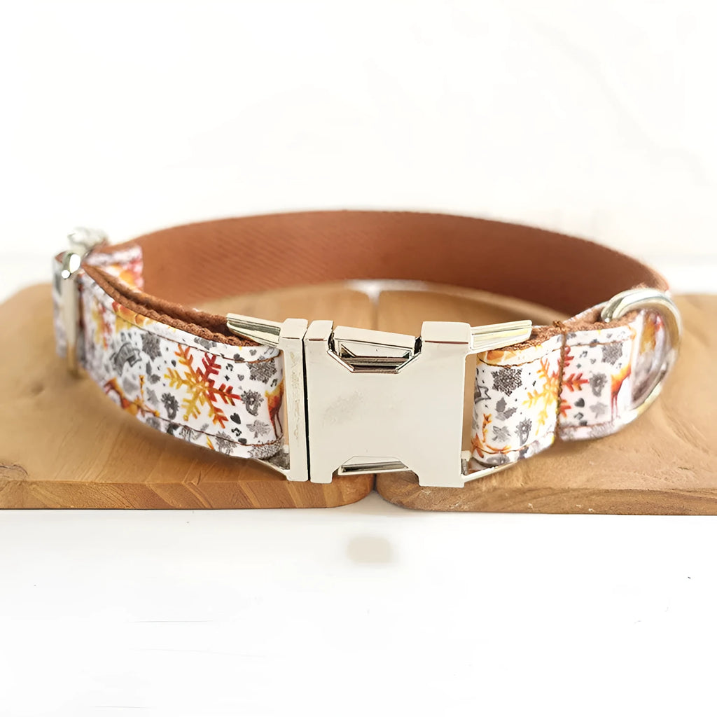 Golden Christmas polyester pet collar in XS to XL sizes for dogs and cats