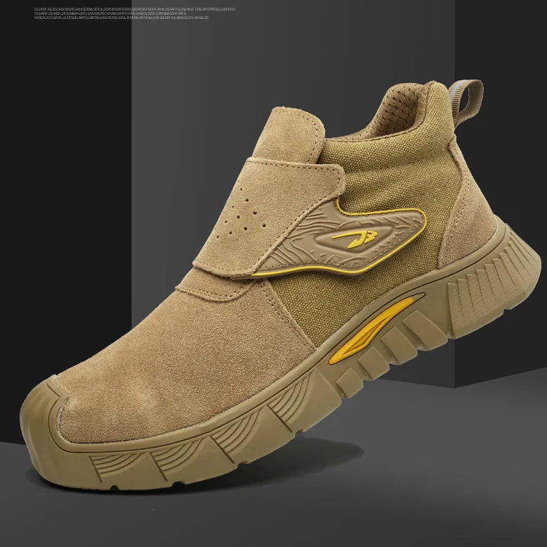 High-top steel toe electric welding shoes with lace-up closure and industrial safety design