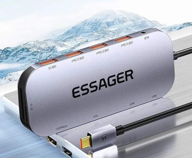 11-in-1 USB-C expansion dock with 20cm cable separator and Gigabit network port