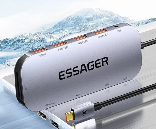 11-in-1 USB-C expansion dock with 20cm cable separator and Gigabit network port