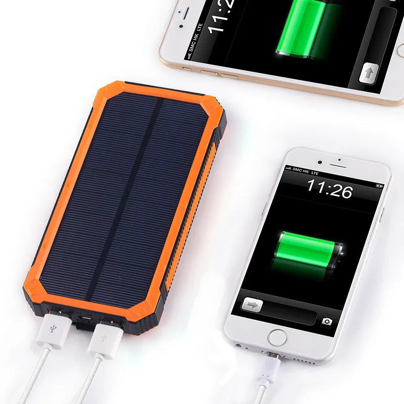Solar power bank with polymer lithium battery in plastic housing showing colour options