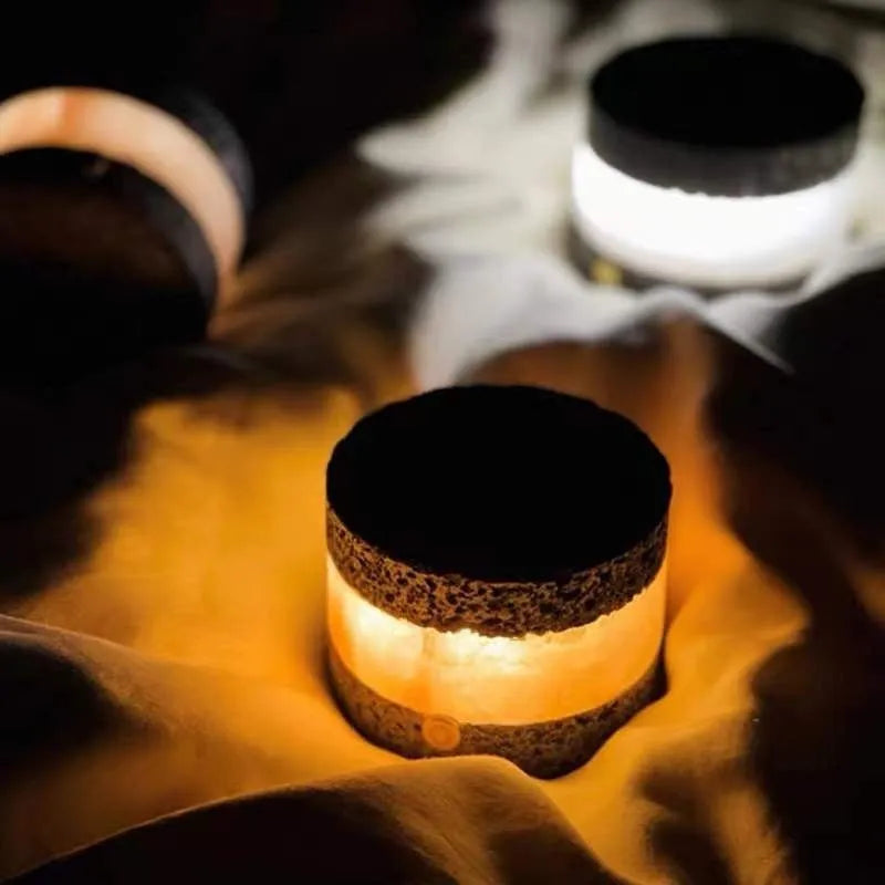 Small orange volcanic rock USB night lamp with touch dimming and essential oil diffuser.