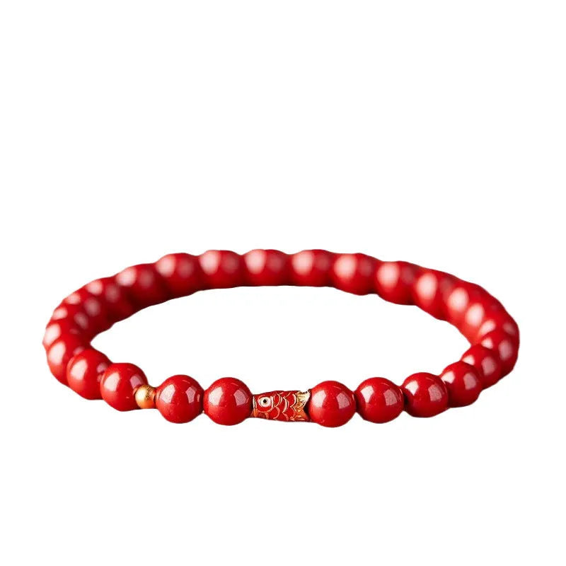Natural cinnabar koi bracelet with golden carp model in national style