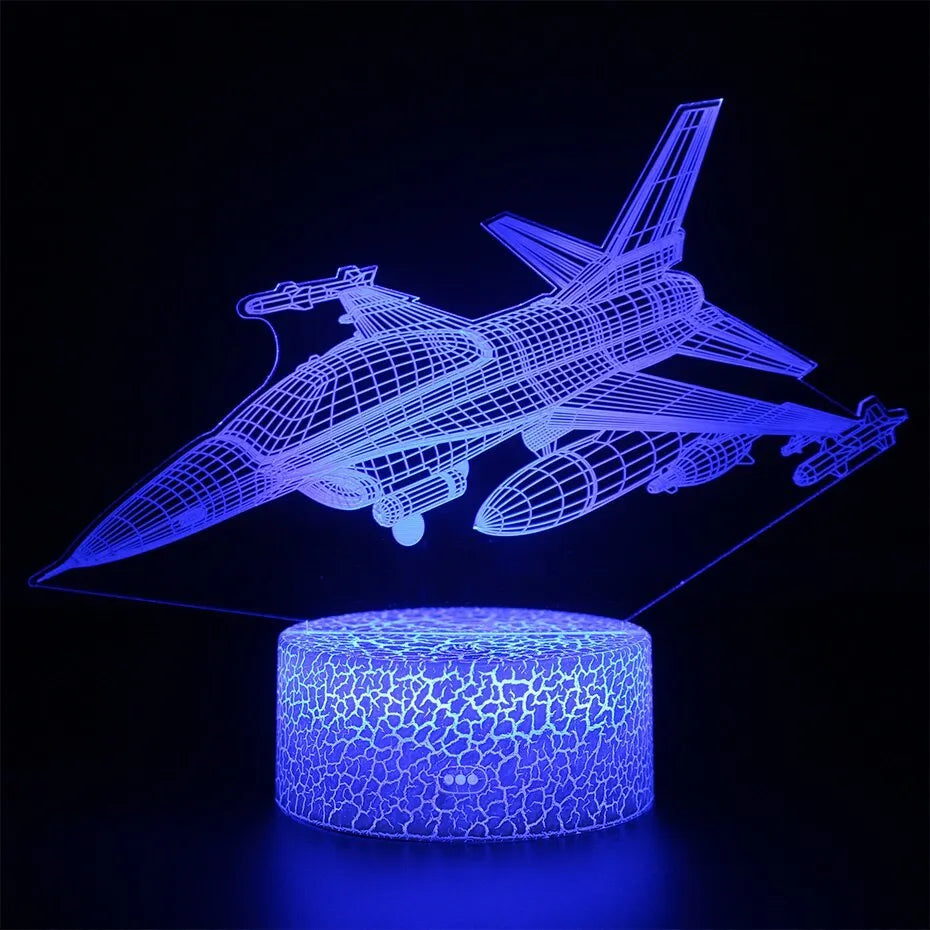 Cartoon airplane-shaped LED night light with touch control and slim acrylic shade.