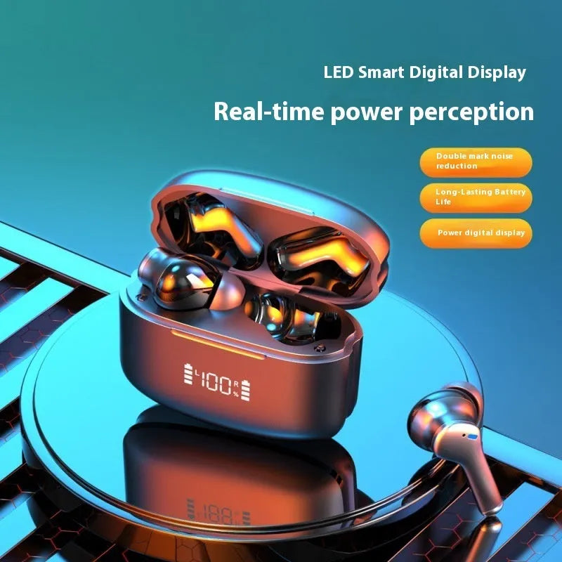 M48 Bluetooth earplug headset with digital display, dual camera, noise reduction and NFC in plastic housing