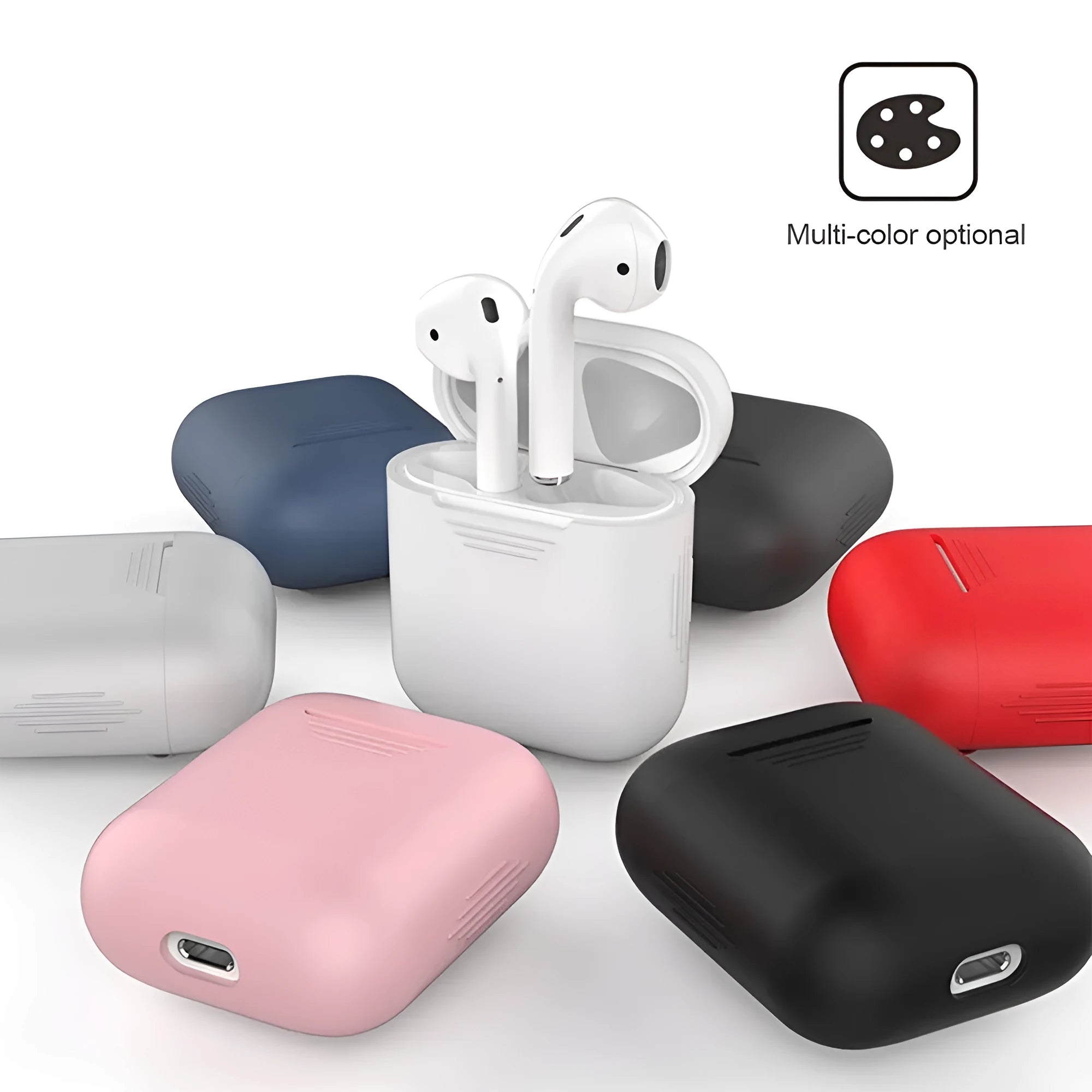 Non-Apple branded silicone protective case with shockproof earmuffs for AirPods in multiple colour options