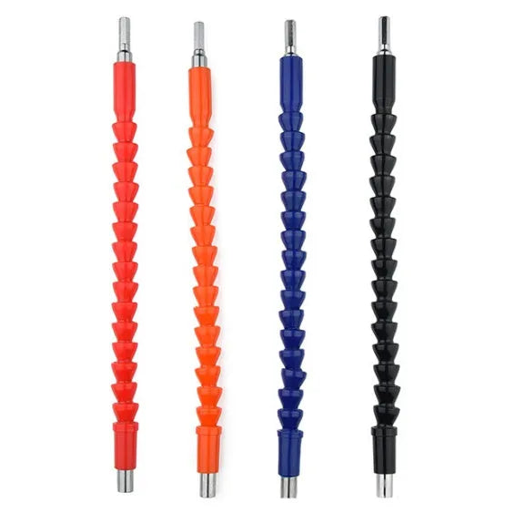Flexible cobra drill bit extension shaft 295mm black metal and plastic with 1/4 inch hex shank