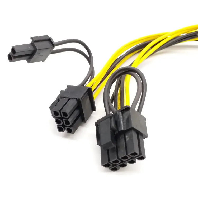Yellow 6-pin to dual 8-pin graphics card power adapter cable with 6+2-pin connectors