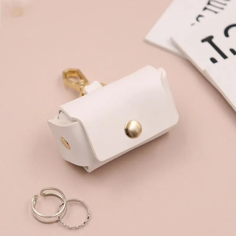 Leather ring storage bag in solid colour, 57x25x35mm hard leather box for rings, available in dark brown, white, pink, and black.
