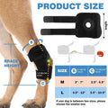 Black dog leg guard with adjustable straps for joint support during ACL tear recovery