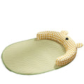 Four-season dog mat with removable cover in green or yellow, showing four size options for small to medium pets