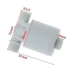 White automatic nylon float valve with threaded connection for water tank level control.