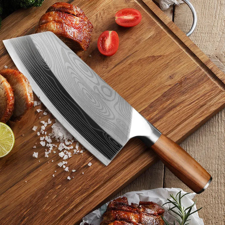 Stainless steel kitchen knife with 320mm blade, 2.3mm thickness, and 40cr13 steel construction