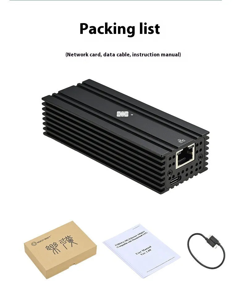 Leyu USB4 network adapter with 10 Gigabit Ethernet port, black colour, compact size with attached cable