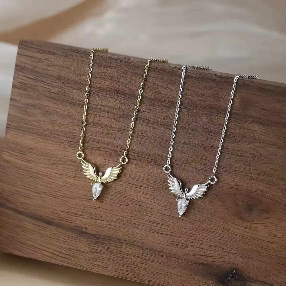 Adjustable sterling silver eagle necklace with O-ring chain in white gold or yellow gold finish
