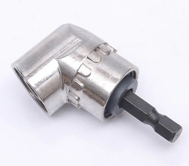 105-degree angled flexible drill shaft extension with magnetic quick-release handle for corner screw access.