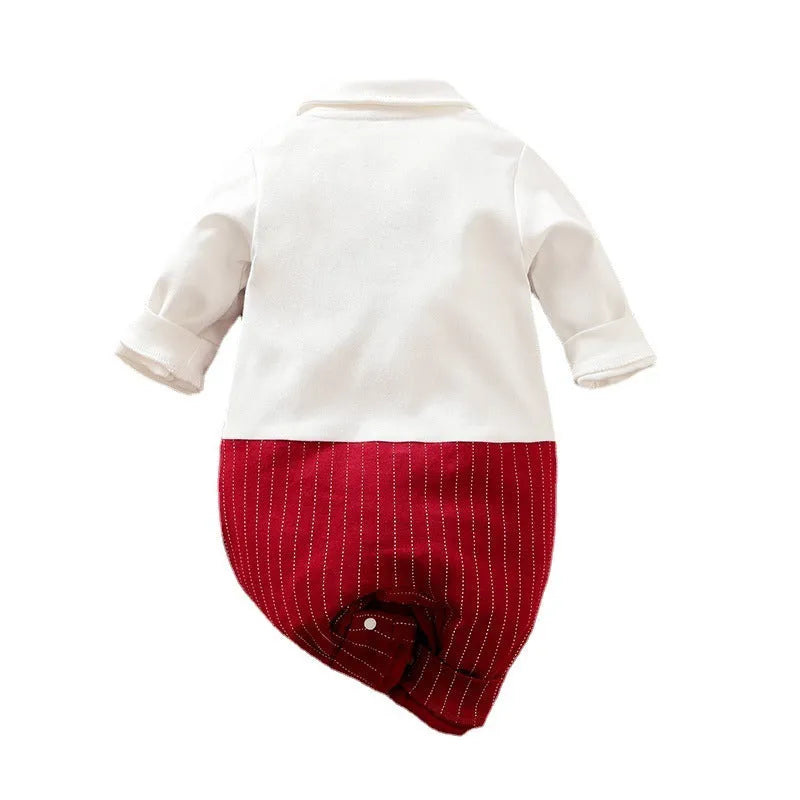 Baby boy gentleman style jumpsuit in cotton fabric with single-breasted closure and long sleeves