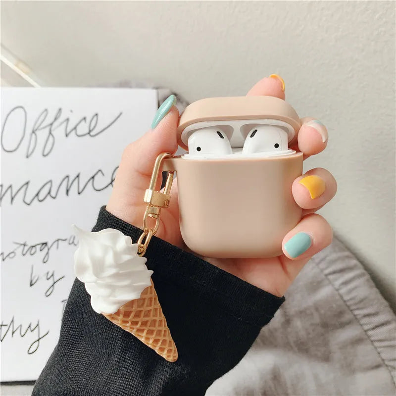 Cylinder Ice Cream silicone protective case for Apple AirPods 2 with visible charging port cutout