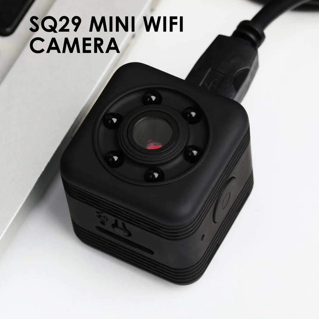 SQ29 waterproof sports camera in black with 240-minute battery and 32GB storage support