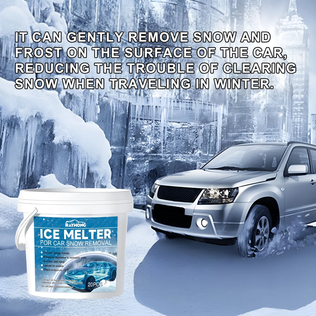 Car windscreen de-icing effervescent tablets pack with 20 tablets measuring 12.7cm by 12cm
