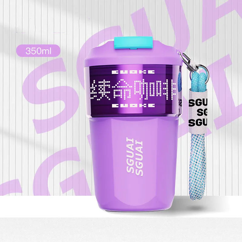 Japanese style stainless steel portable coffee cup in blue, grey, orange, purple, and white colour options