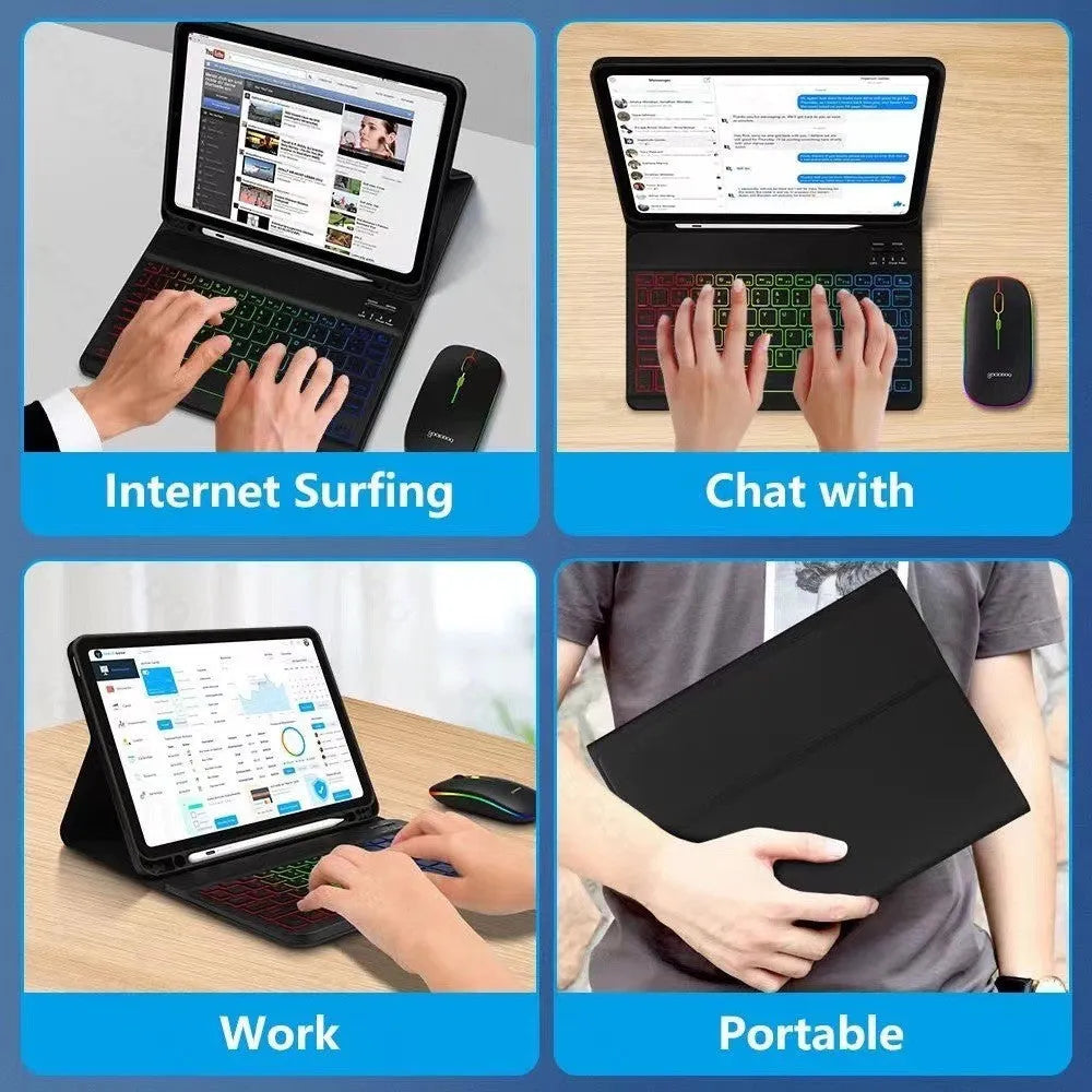 iPad protective case with integrated luminous Bluetooth keyboard and shockproof TPU construction