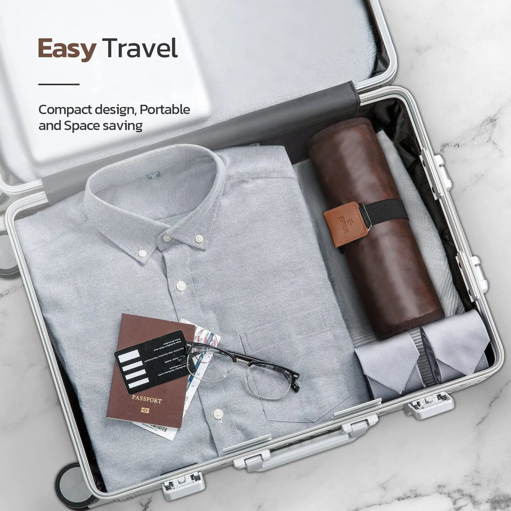 Men's black portable reel wash bag with PU material for travel storage