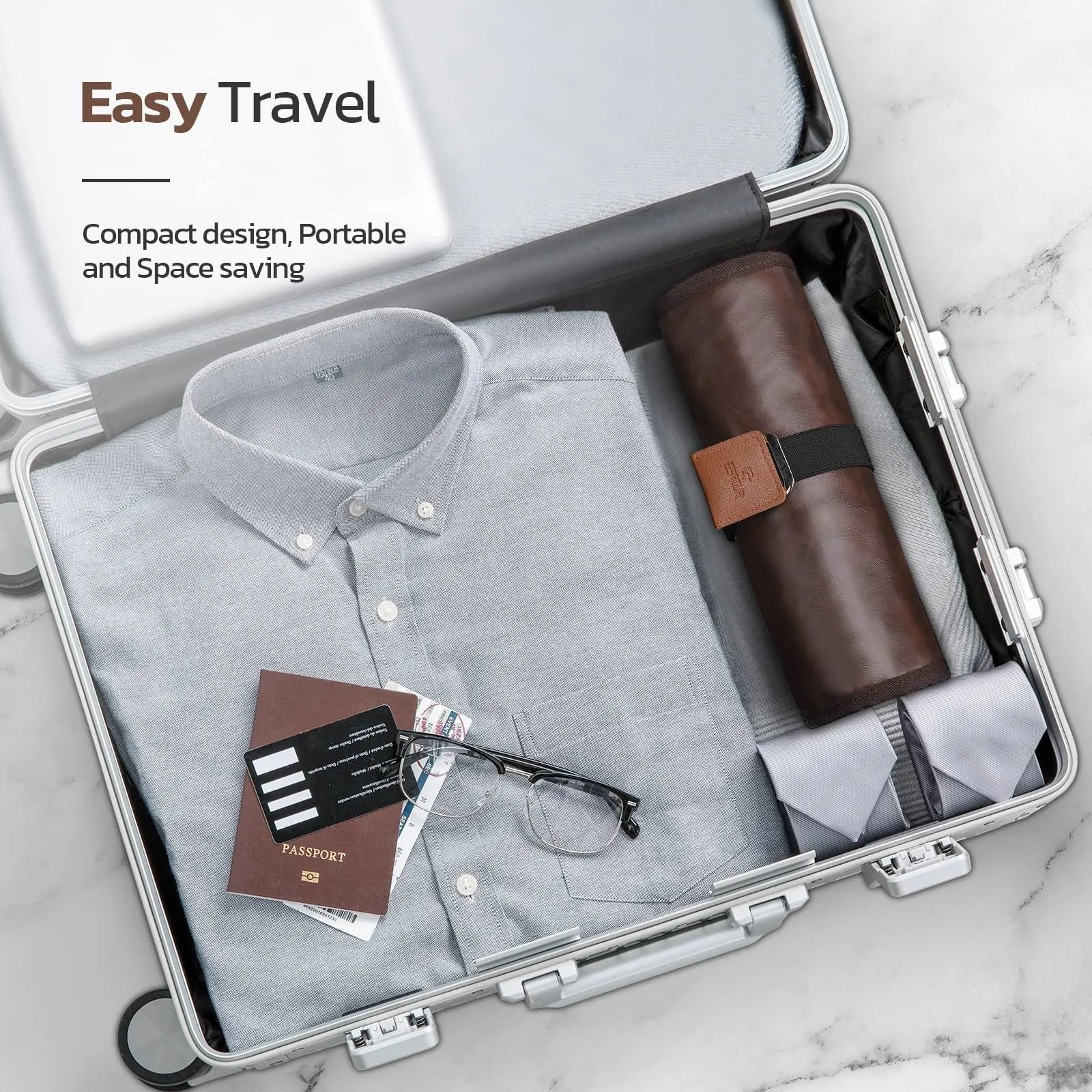 Men's black portable reel wash bag with PU material for travel storage