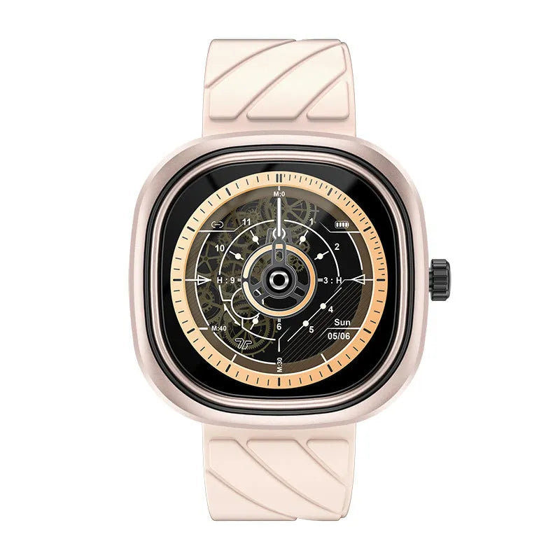 Bluetooth smart sports watch with a colourful silicone wristband and a square touchscreen display