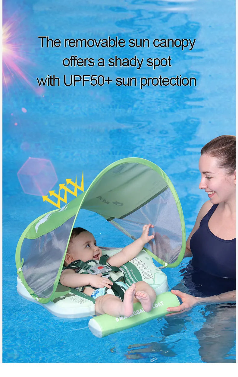Avocado green dinosaur baby floating swimming ring with sun shade for children 3-24 months