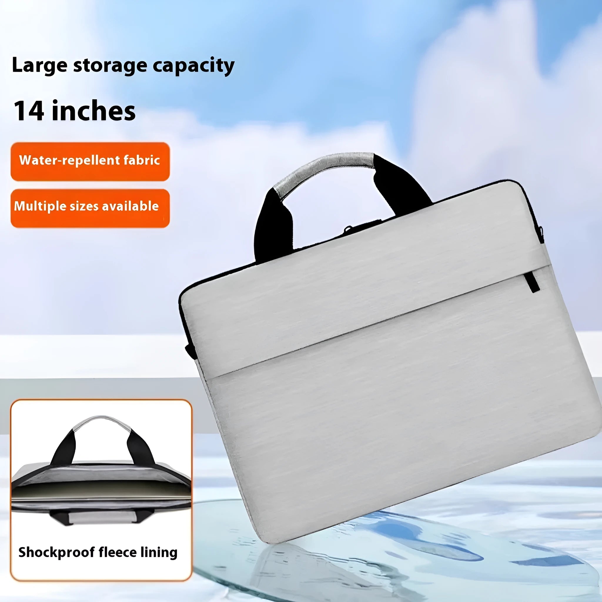 Grey Oxford cloth men's laptop bag with expansion feature and polyester lining