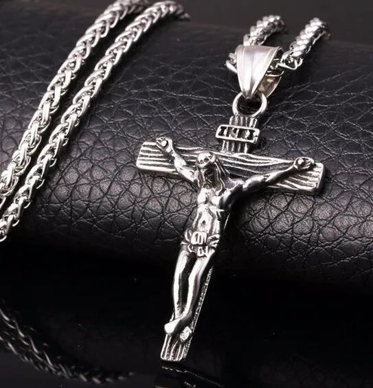 Unisex 60cm keel chain necklace with alloy cross or flower basket pendant in silver or gold