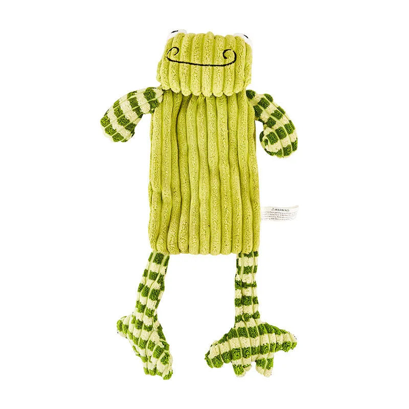 Green or orange plush dog toy with immortal squeaker for aggressive chewers