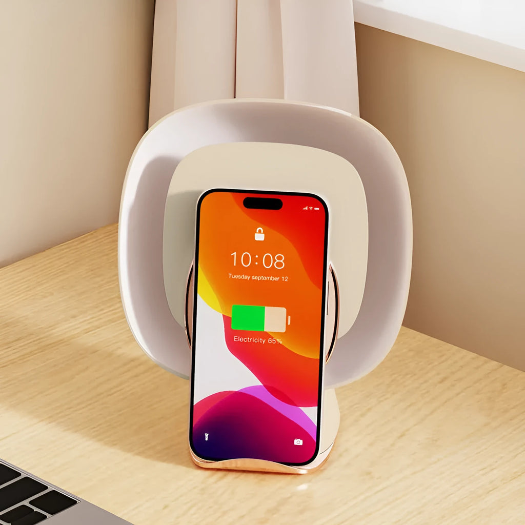 Wireless rechargeable mosquito killer lamp with ABS shell, clock, ambience light, and phone charging, 16.9 x 11.1 x 20.5 cm