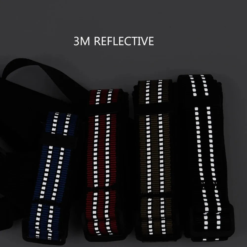 Adjustable reflective dog muzzle on a large breed dog, showing strap and muzzle cover.