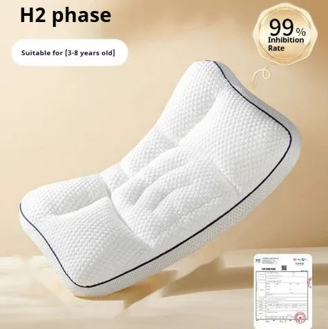 Children's partition neck pillow with silk floss filler showing cold and warm antibacterial sides for spine protection
