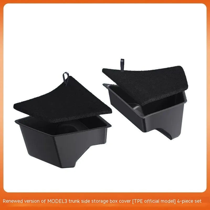 Tesla Model Y and Model 3 trunk storage box covers in various styles with waterproof pressure-resistant protection