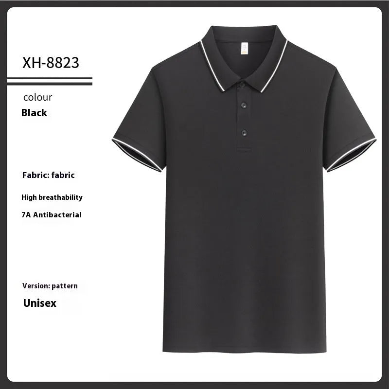 Men's antibacterial ice-sensitive lapel polo shirt in slim fit with short sleeves showing colour options