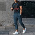 Men's short-sleeved polyester tracksuit set with trousers in various colours, sizes S to 4XL, for sports activities