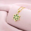 Six-pointed star pendant necklace with emerald zircon inlay on copper O-shaped chain, 41-50cm circumference