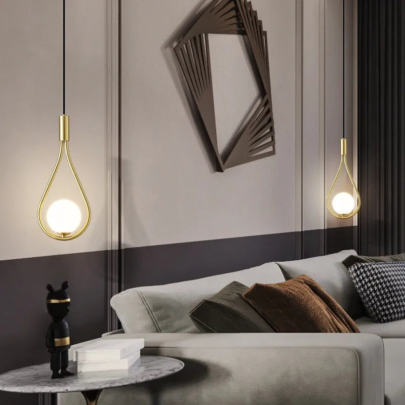 Copper modern minimalist bedside chandelier with 220V voltage and three light colour options for bedroom lighting